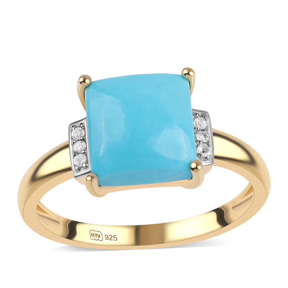 Inel din Argint 925 Placat cu Aur ( 2.27 grame ) cu Turcoaz ”Frumoasa Adormită” și Topaz Alb 2.06 Carate 1 