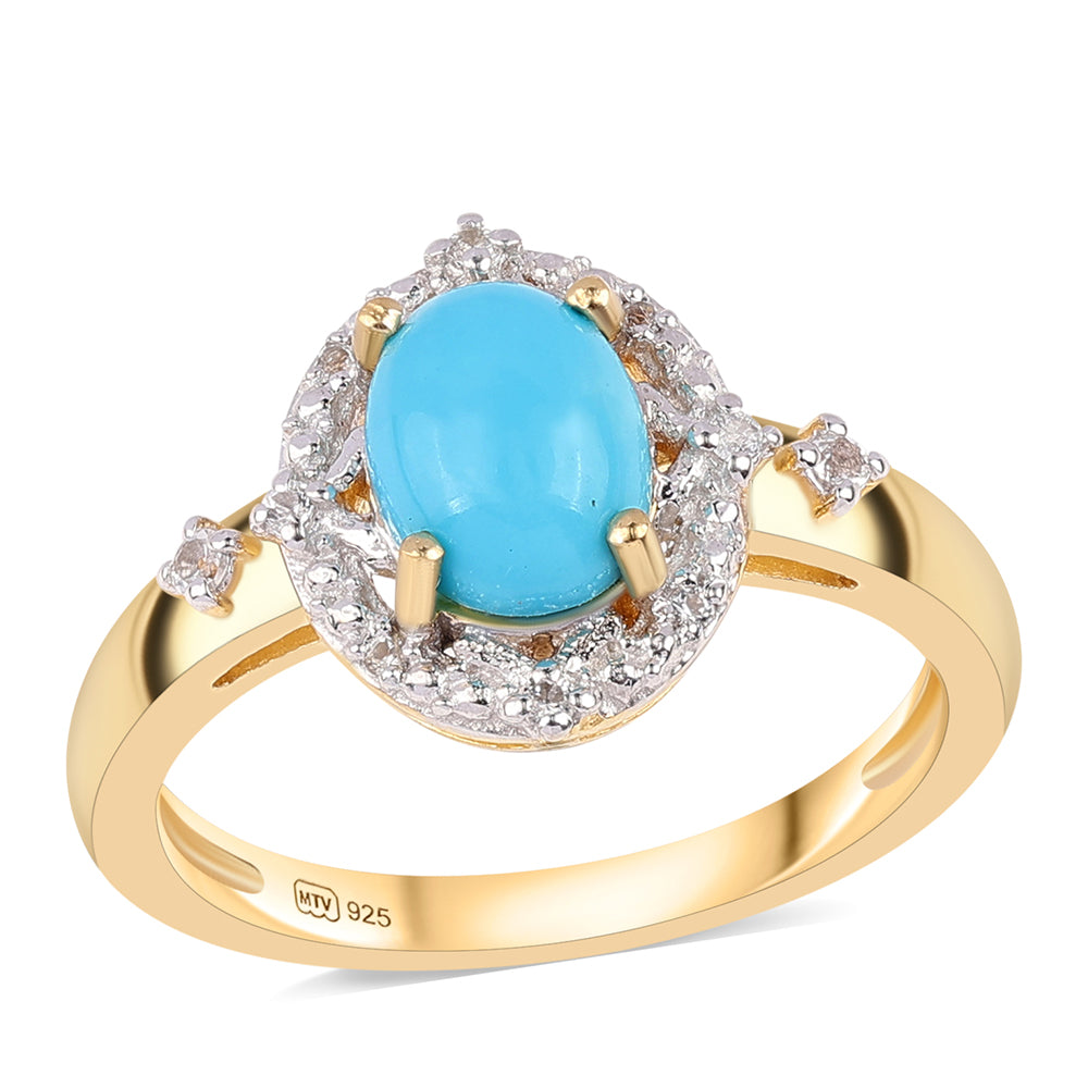 Inel din Argint 925 Placat cu Aur ( 2.75 grame ) cu Turcoaz ”Frumoasa Adormită” și Topaz Alb 1.22 Carate 1 