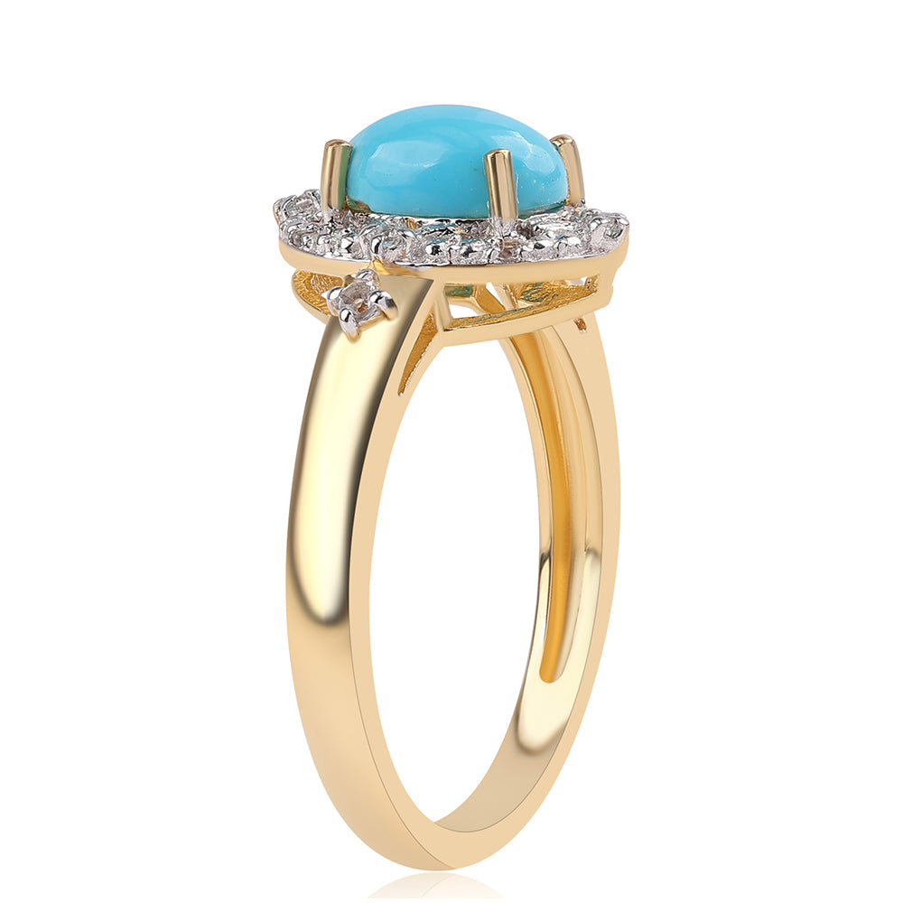 Inel din Argint 925 Placat cu Aur ( 2.75 grame ) cu Turcoaz ”Frumoasa Adormită” și Topaz Alb 1.22 Carate