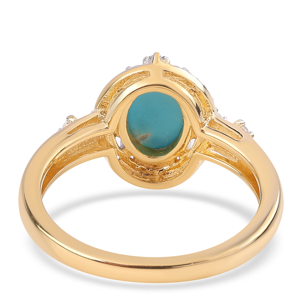 Inel din Argint 925 Placat cu Aur ( 2.75 grame ) cu Turcoaz ”Frumoasa Adormită” și Topaz Alb 1.22 Carate