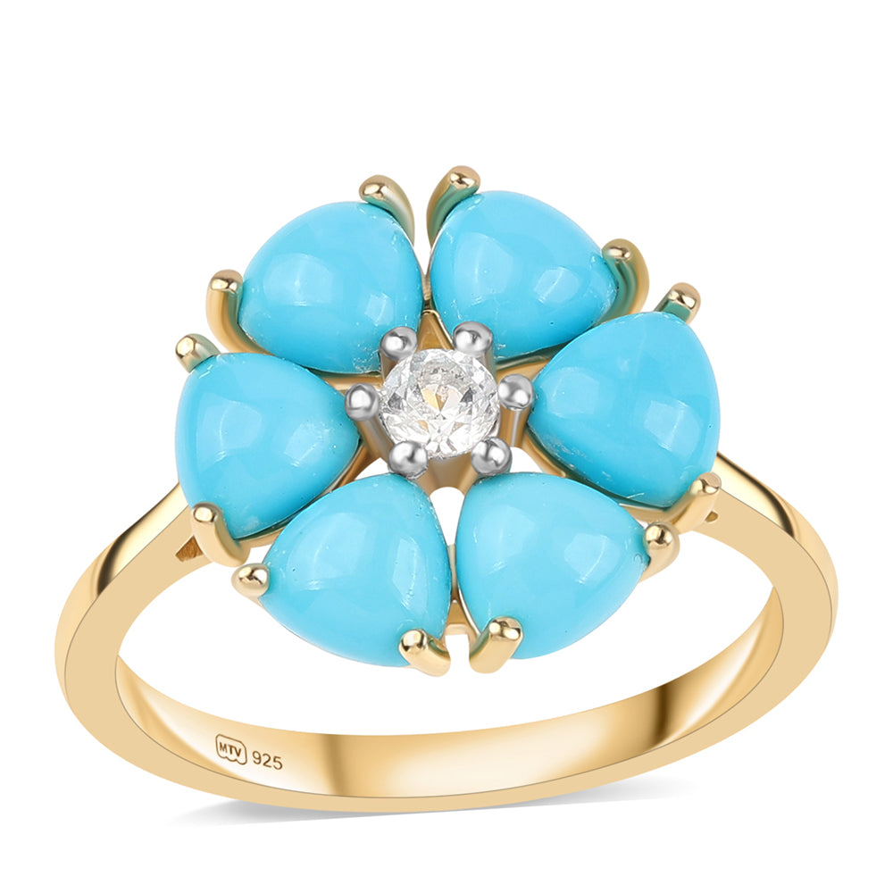 Inel din Argint 925 Placat cu Aur ( 2.25 grame ) cu Turcoaz ”Frumoasa Adormită” și Topaz Alb 2.22 Carate 1 