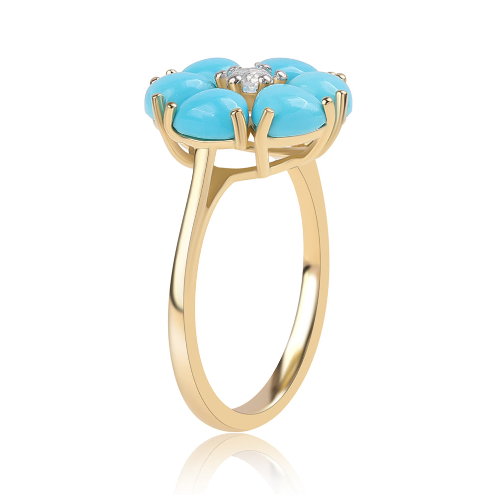 Inel din Argint 925 Placat cu Aur ( 2.25 grame ) cu Turcoaz ”Frumoasa Adormită” și Topaz Alb 2.22 Carate 2 