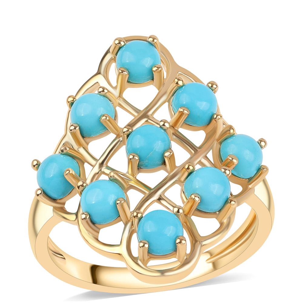 Inel din Argint 925 Placat cu Aur ( 3.87 grame ) cu Turcoaz ”Frumoasa Adormită” 2.78 Carate 1 