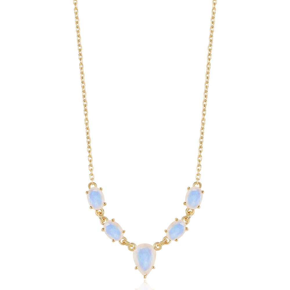 Colier din Argint 925 Placat cu Aur ( 3.69 grame ) cu Piatra Lunii Curcubeu Clasa ”AA” 6 Carate 1 