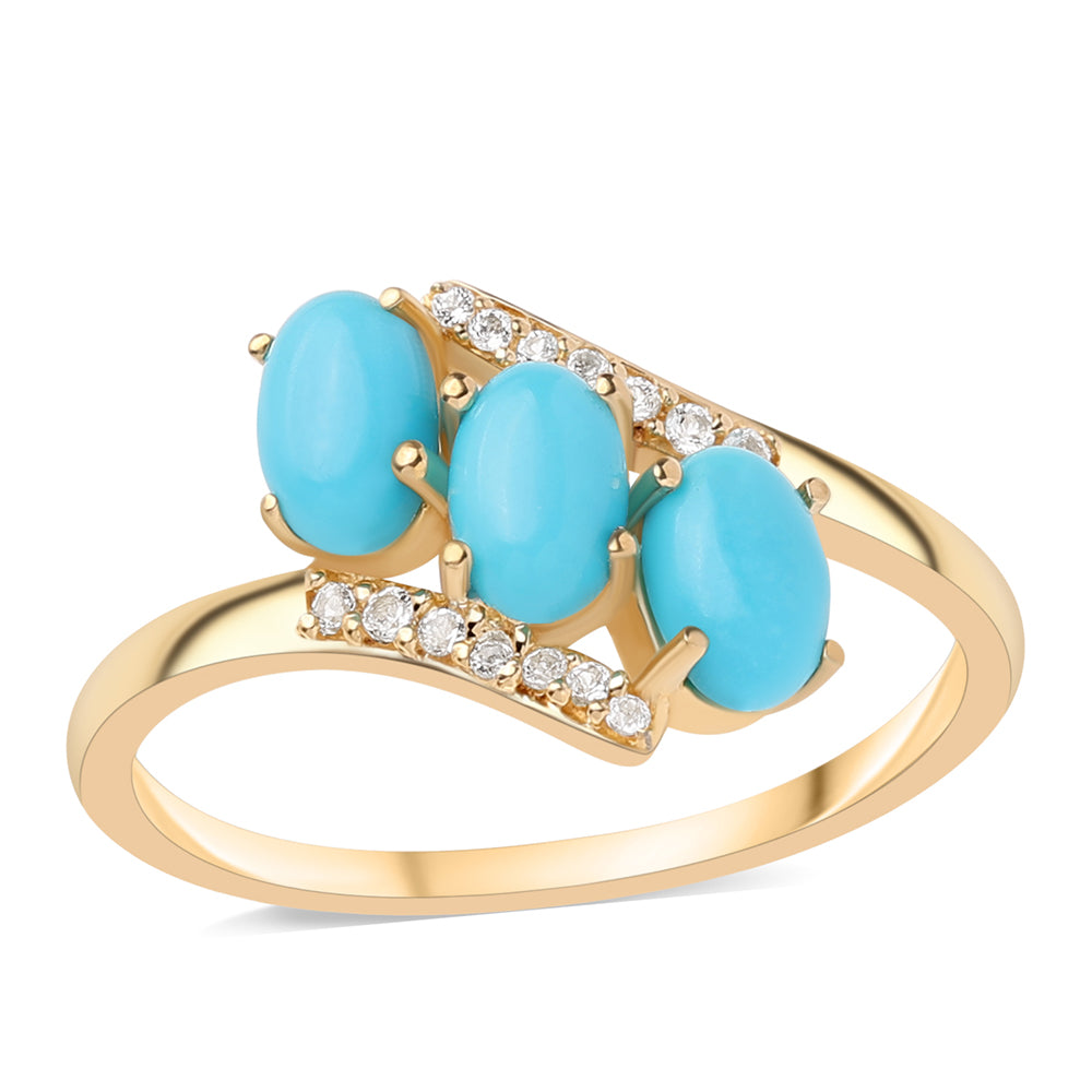 Inel din Argint 925 Placat cu Aur ( 2.23 grame ) cu Turcoaz ”Frumoasa Adormită” și Topaz Alb 1.39 Carate 1 