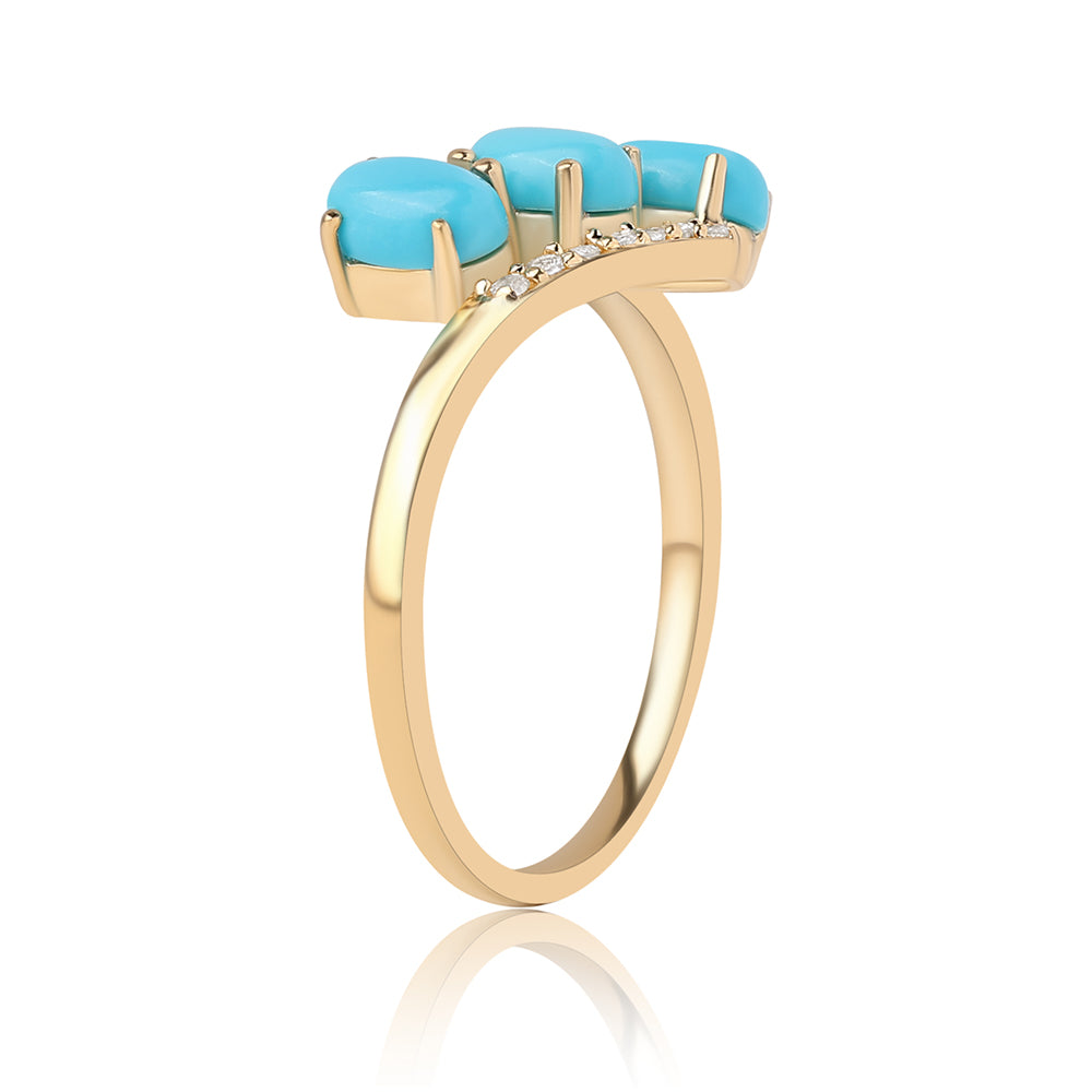 Inel din Argint 925 Placat cu Aur ( 2.23 grame ) cu Turcoaz ”Frumoasa Adormită” și Topaz Alb 1.39 Carate 2 