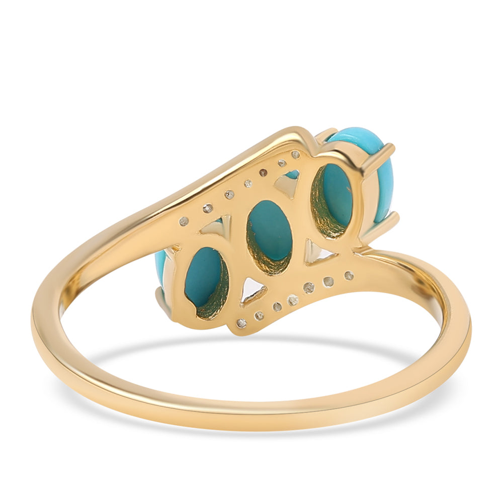 Inel din Argint 925 Placat cu Aur ( 2.23 grame ) cu Turcoaz ”Frumoasa Adormită” și Topaz Alb 1.39 Carate 3 