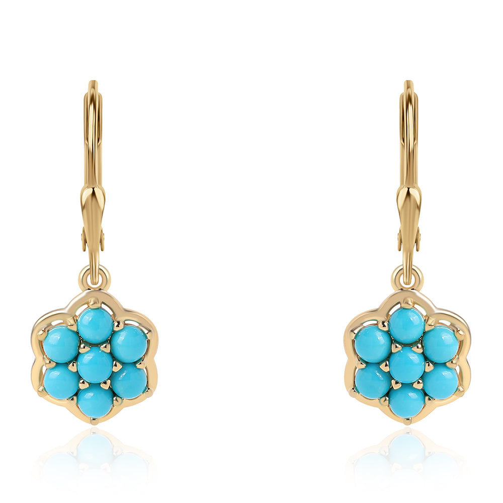 Cercei din Argint 925 Placat cu Aur ( 3 grame ) cu Turcoaz ”Frumoasa Adormită” 2.03 Carate