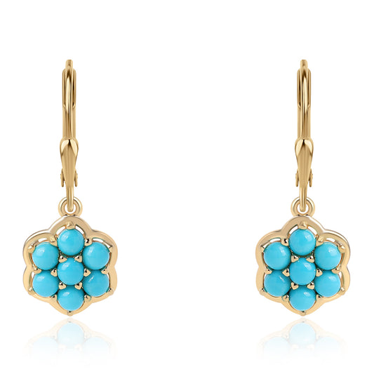 Cercei din Argint 925 Placat cu Aur ( 3 grame ) cu Turcoaz ”Frumoasa Adormită” 2.03 Carate