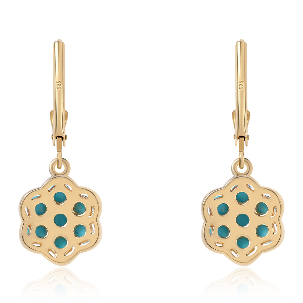 Cercei din Argint 925 Placat cu Aur ( 3 grame ) cu Turcoaz ”Frumoasa Adormită” 2.03 Carate 3 