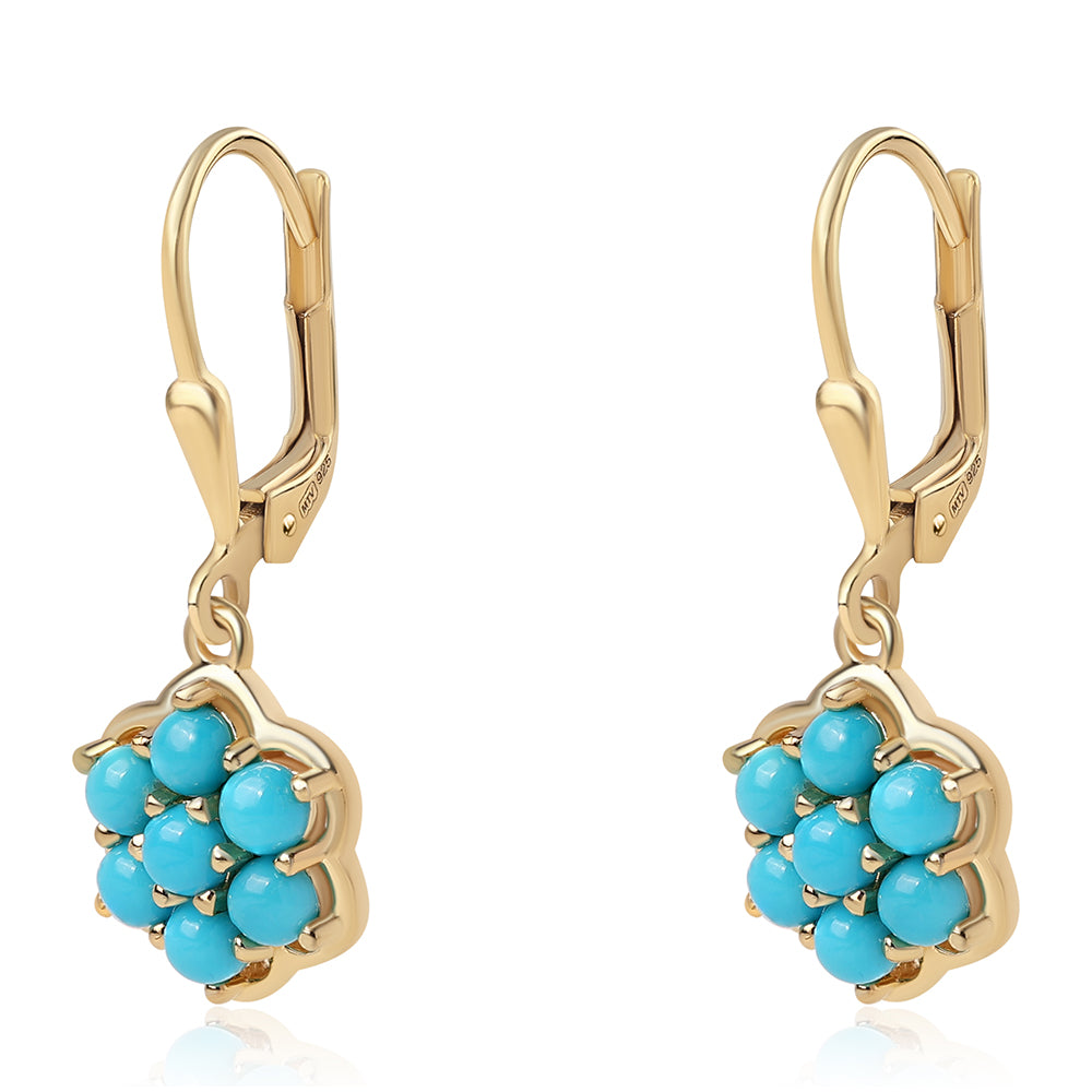 Cercei din Argint 925 Placat cu Aur ( 3 grame ) cu Turcoaz ”Frumoasa Adormită” 2.03 Carate 1 