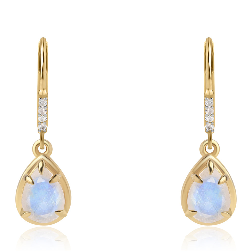 Cercei din Argint 925 Placat cu Aur ( 2.08 grame ) cu Piatra Lunii Curcubeu Clasa ”AA” și Topaz Alb 2.8 Carate 2 