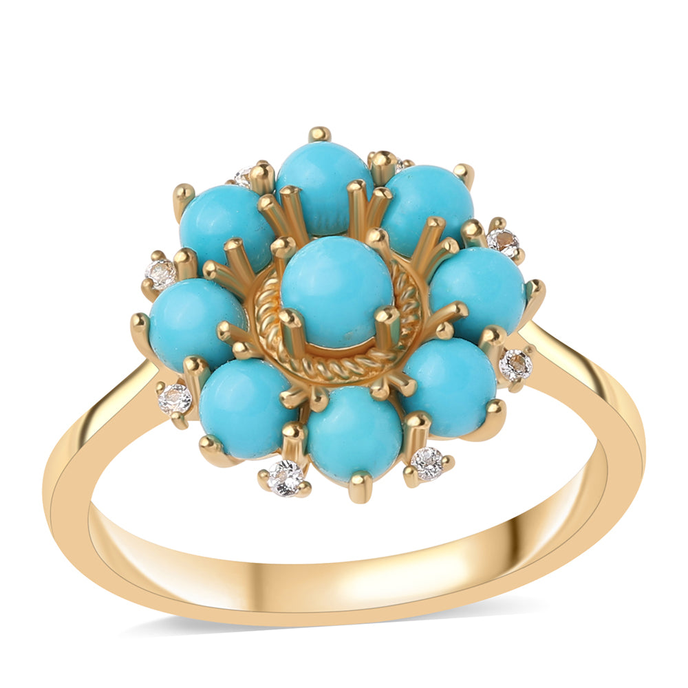 Inel din Argint 925 Placat cu Aur ( 3.21 grame ) cu Turcoaz ”Frumoasa Adormită” și Topaz Alb 2.43 Carate