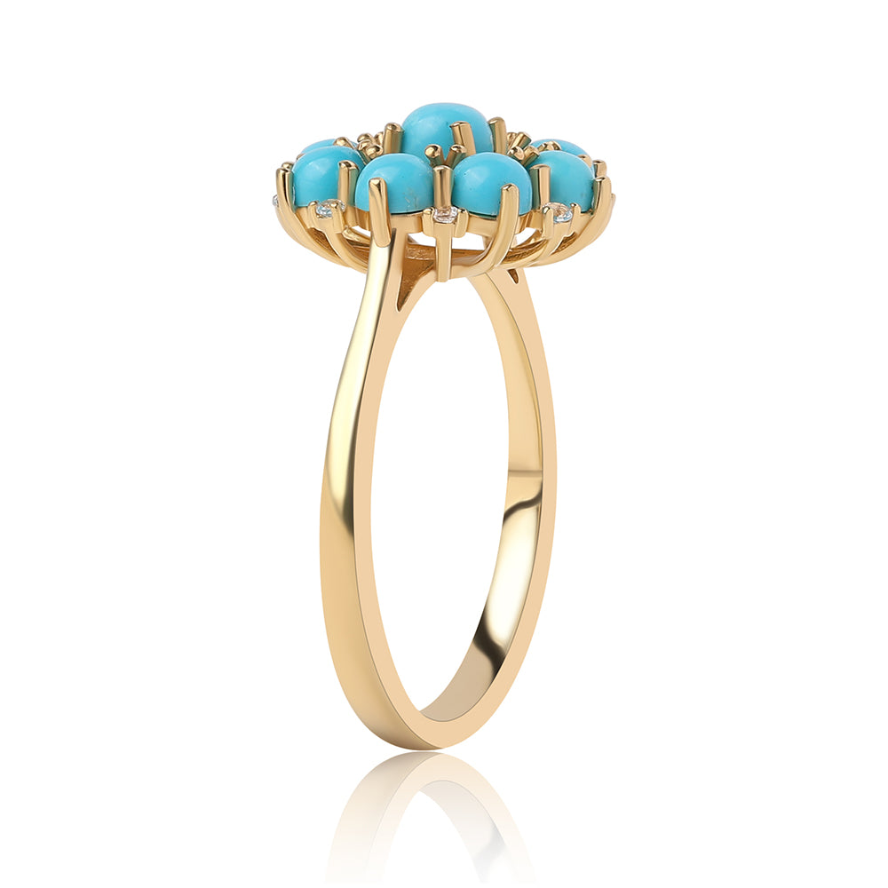 Inel din Argint 925 Placat cu Aur ( 3.21 grame ) cu Turcoaz ”Frumoasa Adormită” și Topaz Alb 2.43 Carate 3 