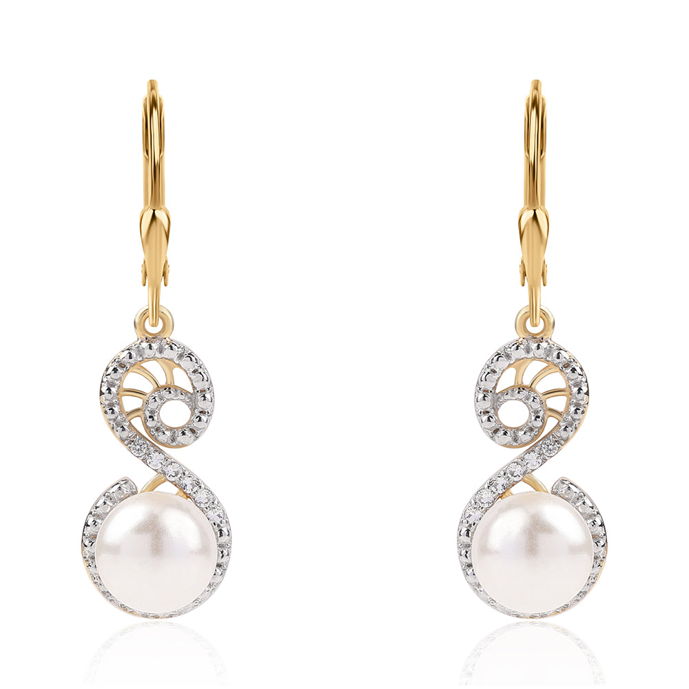 Cercei din Argint 925 Placat cu Aur ( 2.84 grame ) cu Perlă de Apă Dulce Albă și Topaz Alb 8.6 Carate