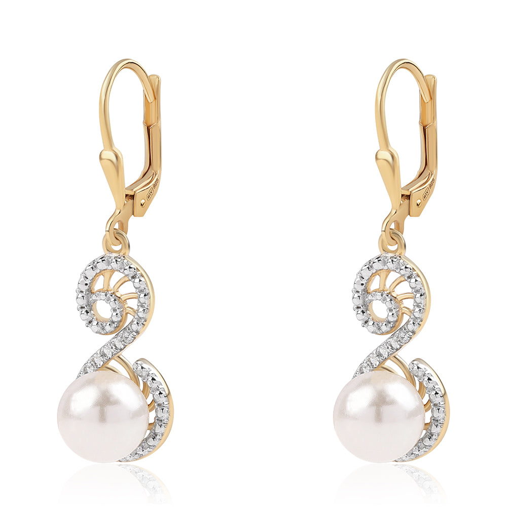 Cercei din Argint 925 Placat cu Aur ( 2.84 grame ) cu Perlă de Apă Dulce Albă și Topaz Alb 8.6 Carate 1 