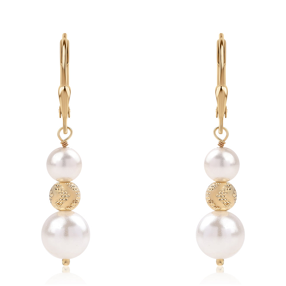 Cercei din Argint 925 Placat cu Aur ( 1.42 grame ) cu Perlă de Apă Dulce Albă 11.04 Carate