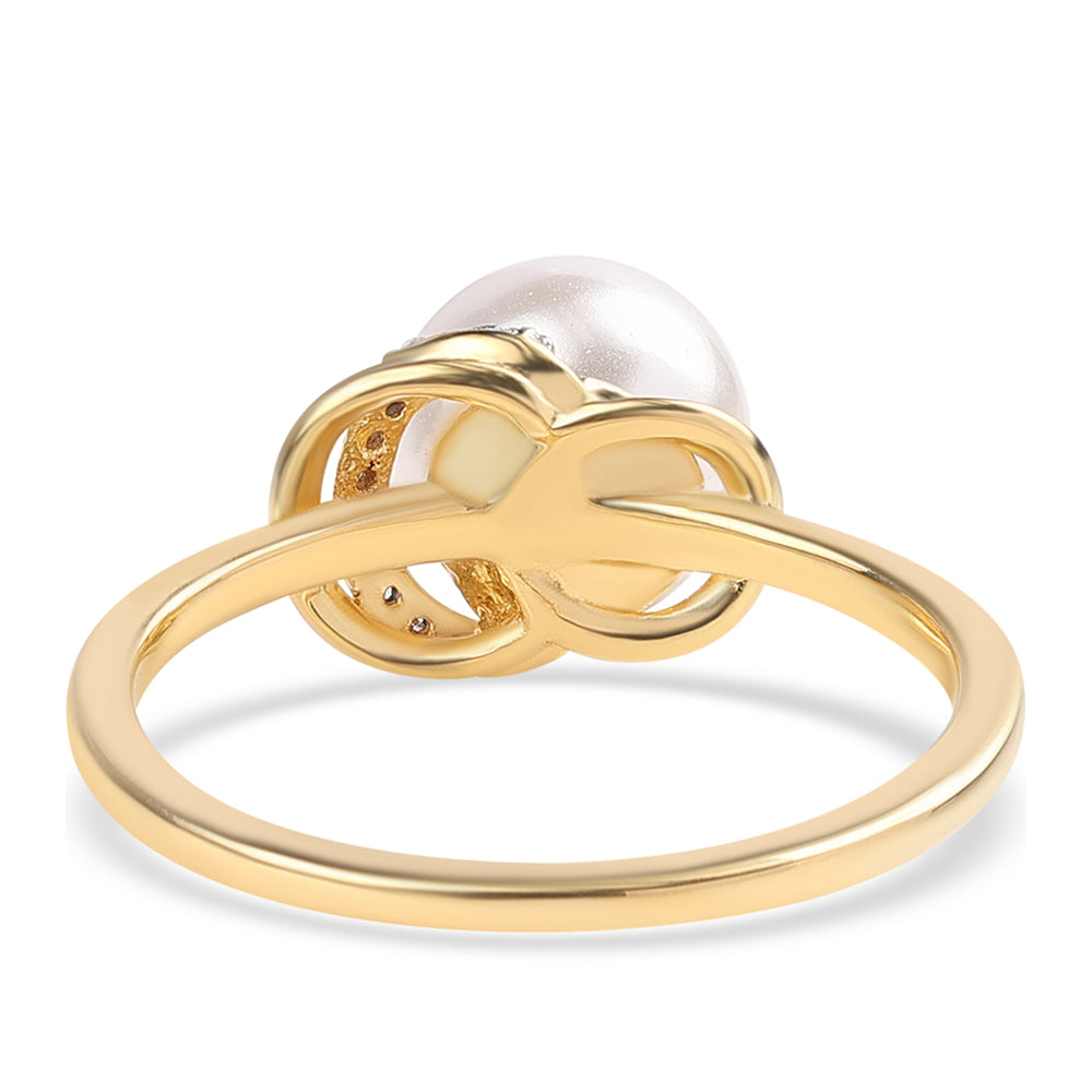 Inel din Argint 925 Placat cu Aur ( 1.94 grame ) cu Perlă de Apă Dulce Albă și Topaz Alb 4.3 Carate