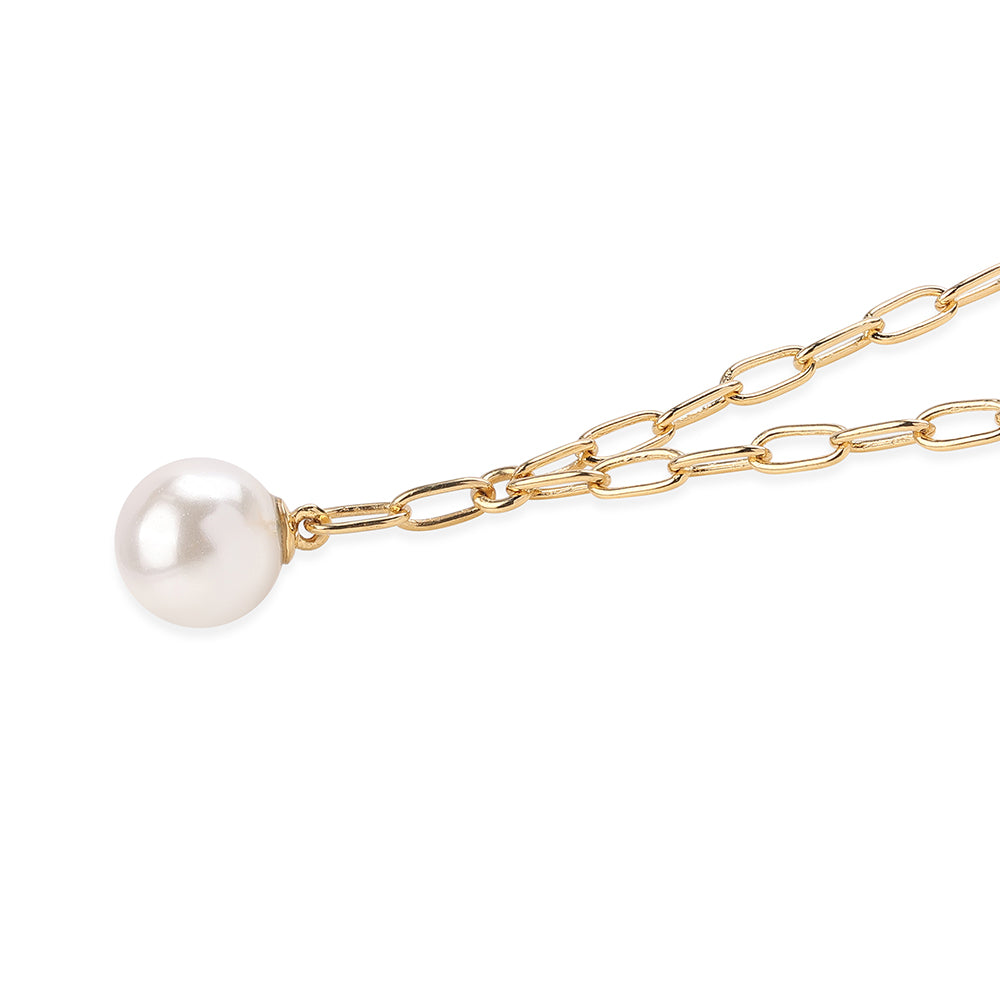 Colier din Argint 925 Placat cu Aur ( 6.07 grame ) cu Perlă de Apă Dulce Albă 7.09 Carate 1 