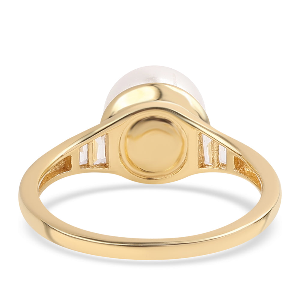Inel din Argint 925 Placat cu Aur ( 2.21 grame ) cu Perlă de Apă Dulce Albă și Topaz Alb 4.51 Carate 3 