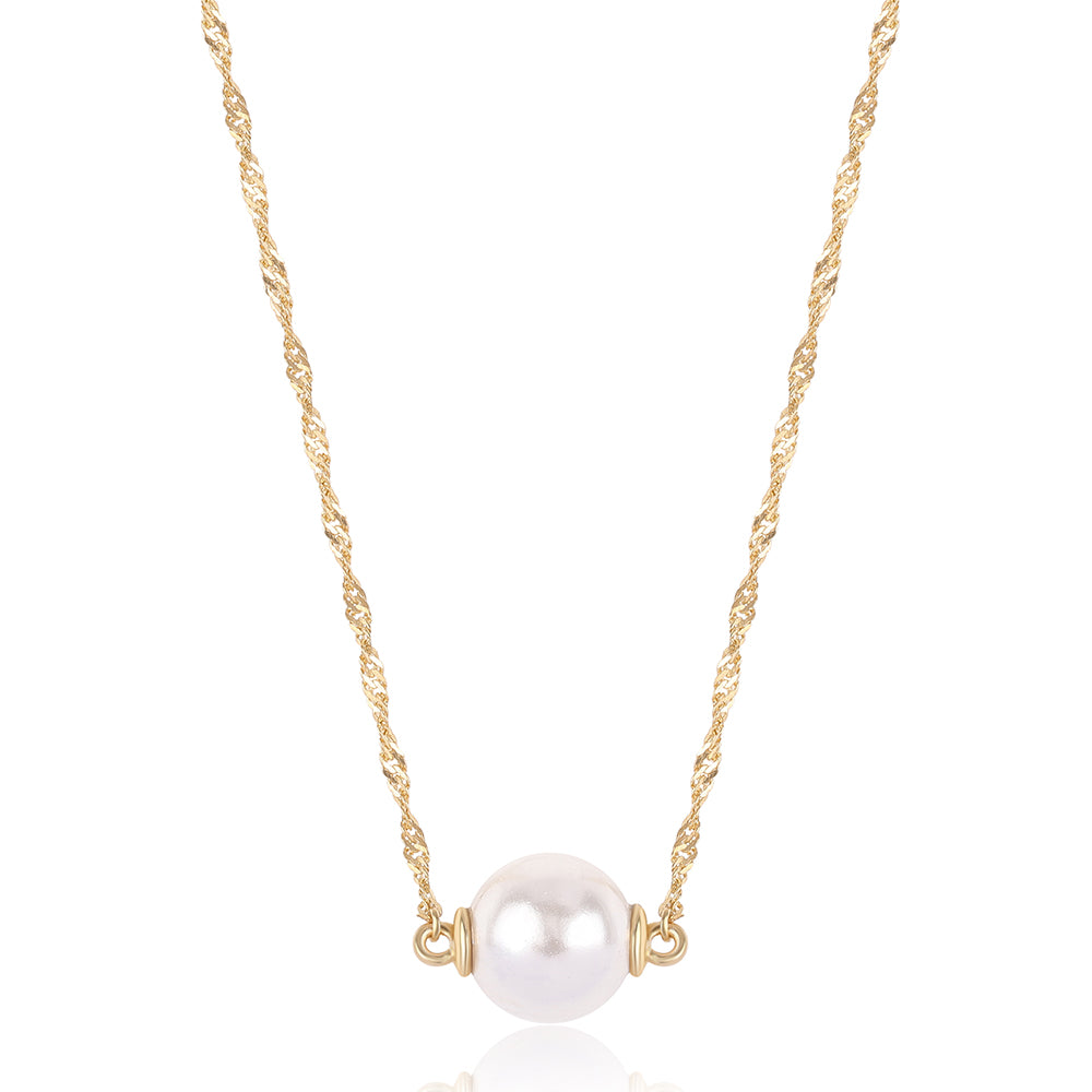 Colier din Argint 925 Placat cu Aur ( 2.48 grame ) cu Perlă de Apă Dulce Albă 7.49 Carate 3 