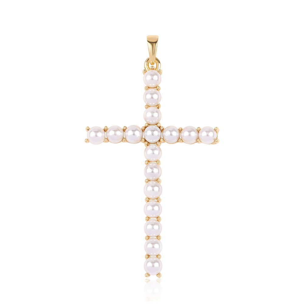 Cruce Pandantiv din Argint 925 Placat cu Aur ( 2.65 grame ) cu Perlă de Apă Dulce Albă 7.32 Carate 1 