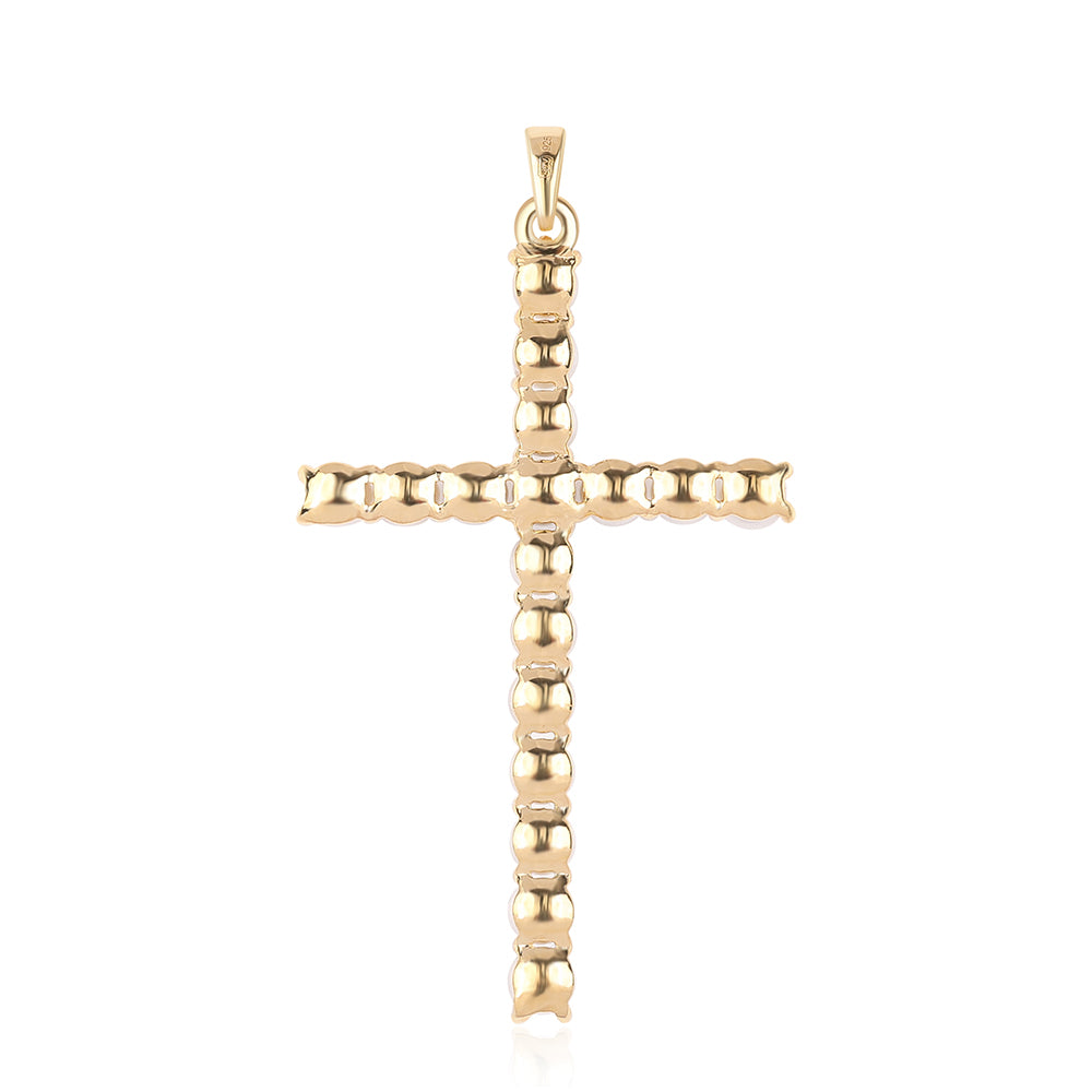 Cruce Pandantiv din Argint 925 Placat cu Aur ( 2.65 grame ) cu Perlă de Apă Dulce Albă 7.32 Carate 3 
