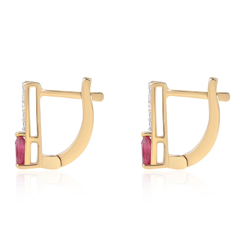 Cercei din Argint 925 Placat cu Aur ( 1.77 grame ) cu Rubin Mozambic și Topaz Alb 0.78 Carate