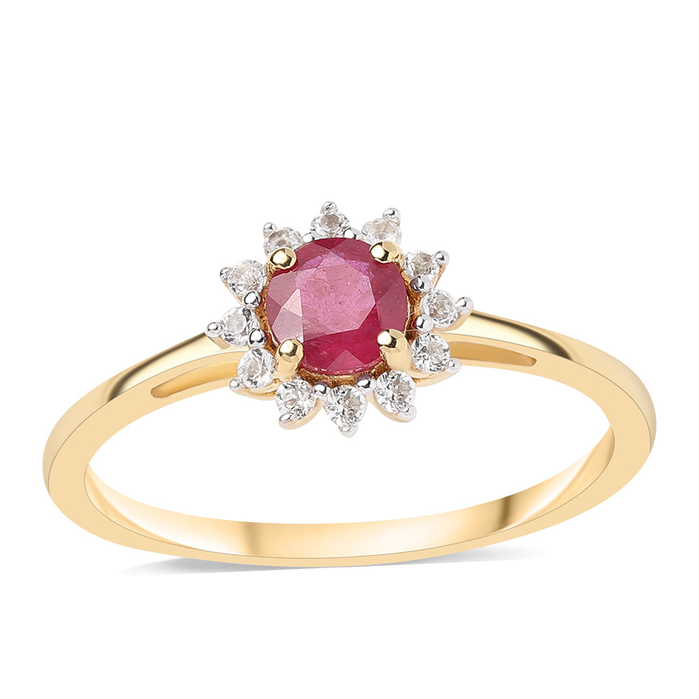 Inel din Argint 925 Placat cu Aur ( 1.93 grame ) cu Rubin Mozambic și Topaz Alb 0.92 Carate