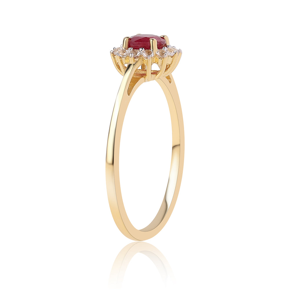 Inel din Argint 925 Placat cu Aur ( 1.93 grame ) cu Rubin Mozambic și Topaz Alb 0.92 Carate 3 