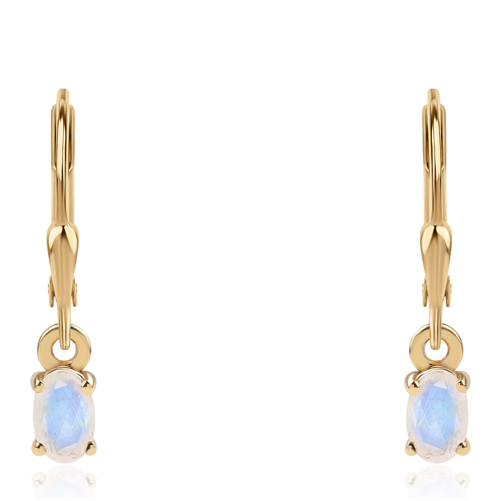 Cercei din Argint 925 Placat cu Aur ( 1.23 grame ) cu Piatra Lunii Curcubeu Clasa ”AA” 0.87 Carate 2 