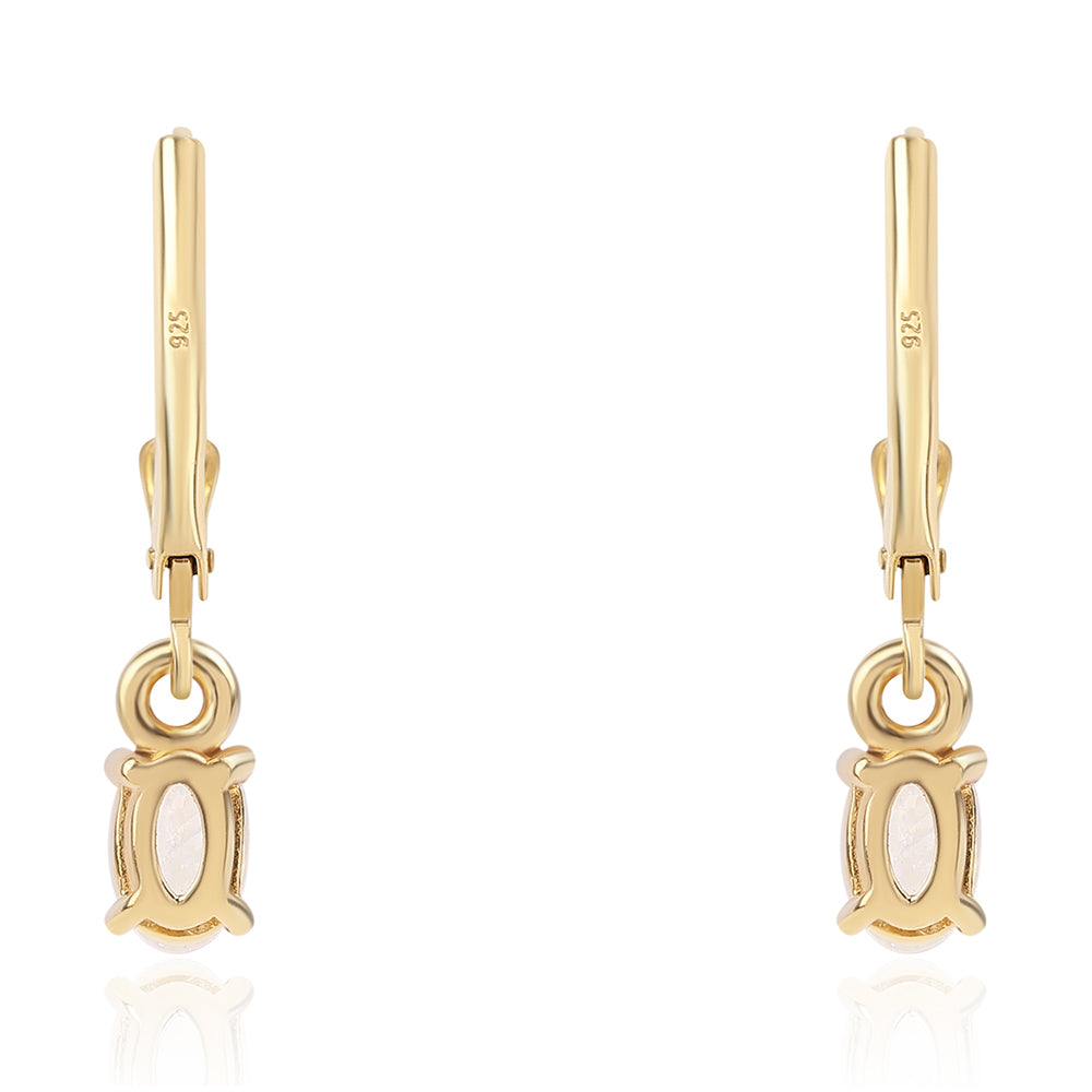 Cercei din Argint 925 Placat cu Aur ( 1.23 grame ) cu Piatra Lunii Curcubeu Clasa ”AA” 0.87 Carate 3 