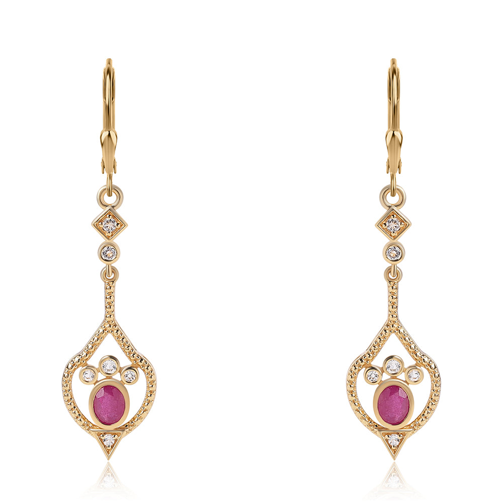 Cercei din Argint 925 Placat cu Aur ( 3.73 grame ) cu Rubin Mozambic și Topaz Alb 1.33 Carate