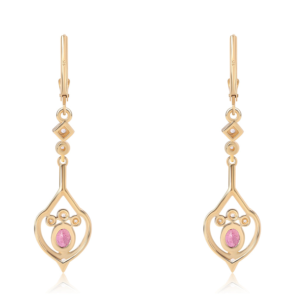 Cercei din Argint 925 Placat cu Aur ( 3.73 grame ) cu Rubin Mozambic și Topaz Alb 1.33 Carate 3 