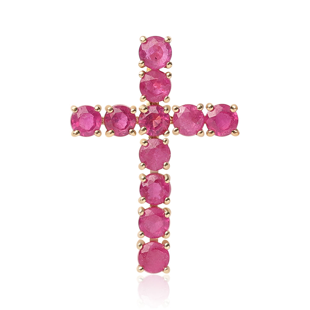 Cruce Pandantiv din Argint 925 Placat cu Aur ( 1.05 grame ) cu Rubin Mozambic 2.04 Carate 1 