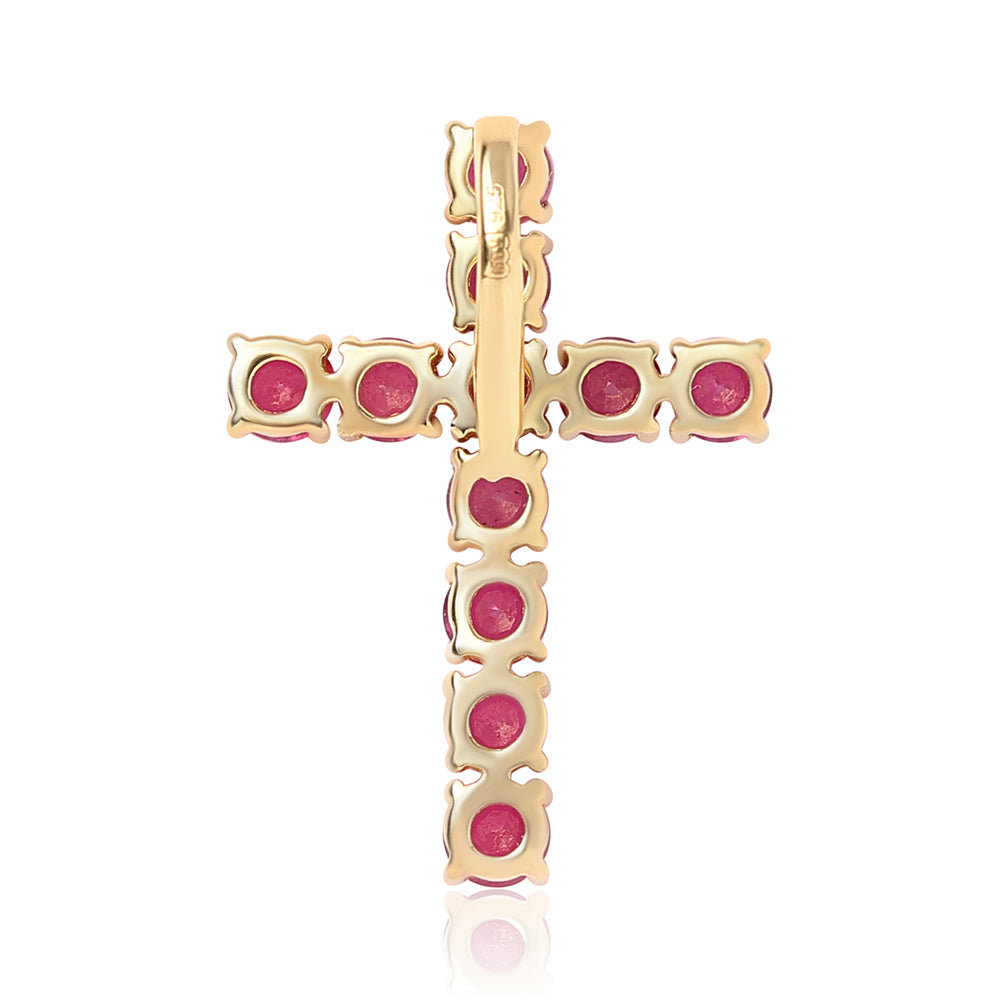 Cruce Pandantiv din Argint 925 Placat cu Aur ( 1.05 grame ) cu Rubin Mozambic 2.04 Carate 3 
