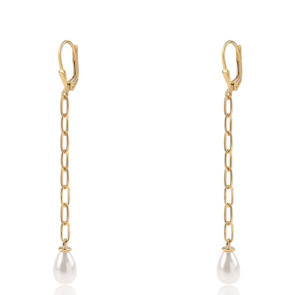 Cercei din Argint 925 Placat cu Aur ( 1.9 grame ) cu Perlă de Apă Dulce Albă 5.85 Carate 1 