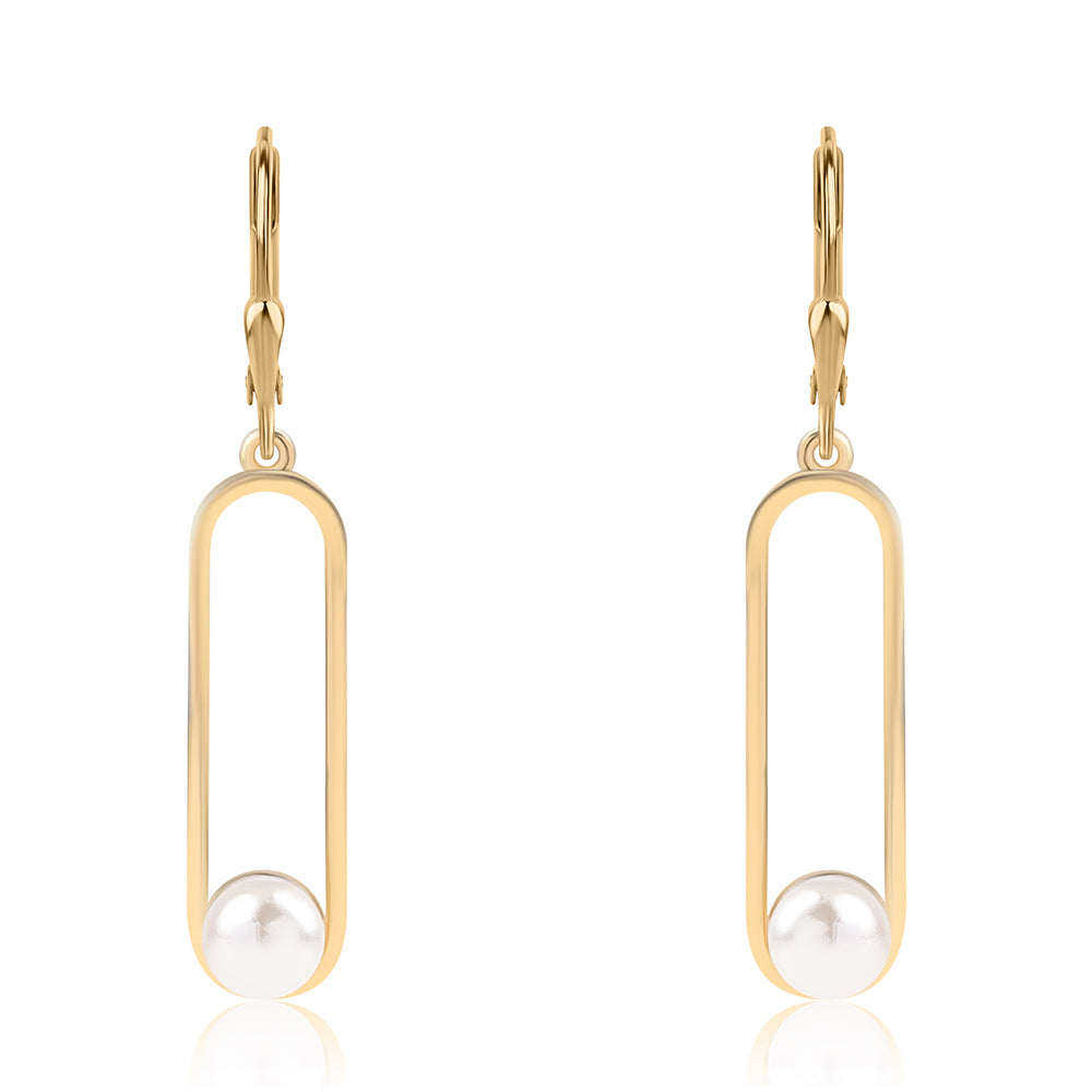 Cercei din Argint 925 Placat cu Aur ( 2.54 grame ) cu Perlă de Apă Dulce Albă 3.78 Carate