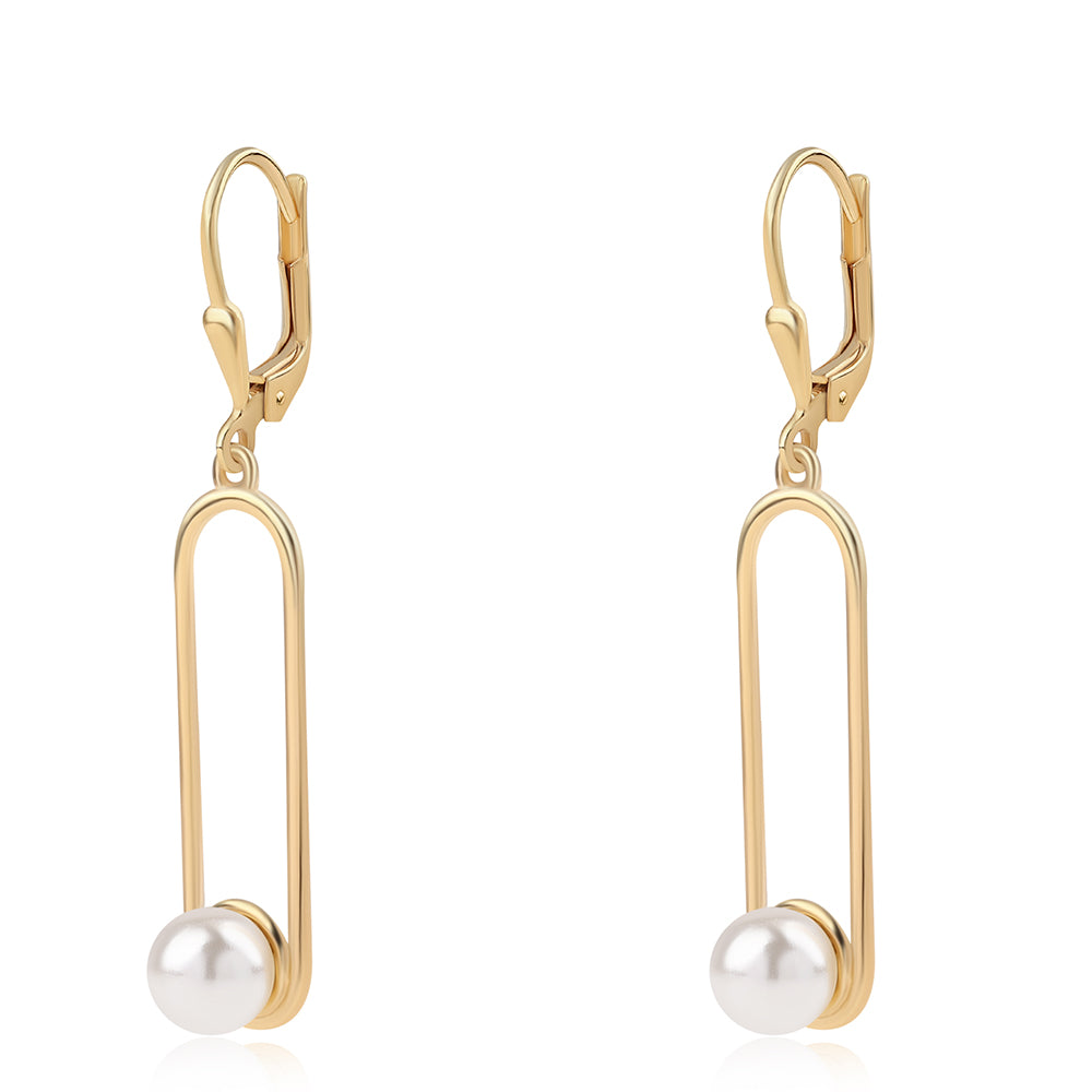 Cercei din Argint 925 Placat cu Aur ( 2.54 grame ) cu Perlă de Apă Dulce Albă 3.78 Carate 1 