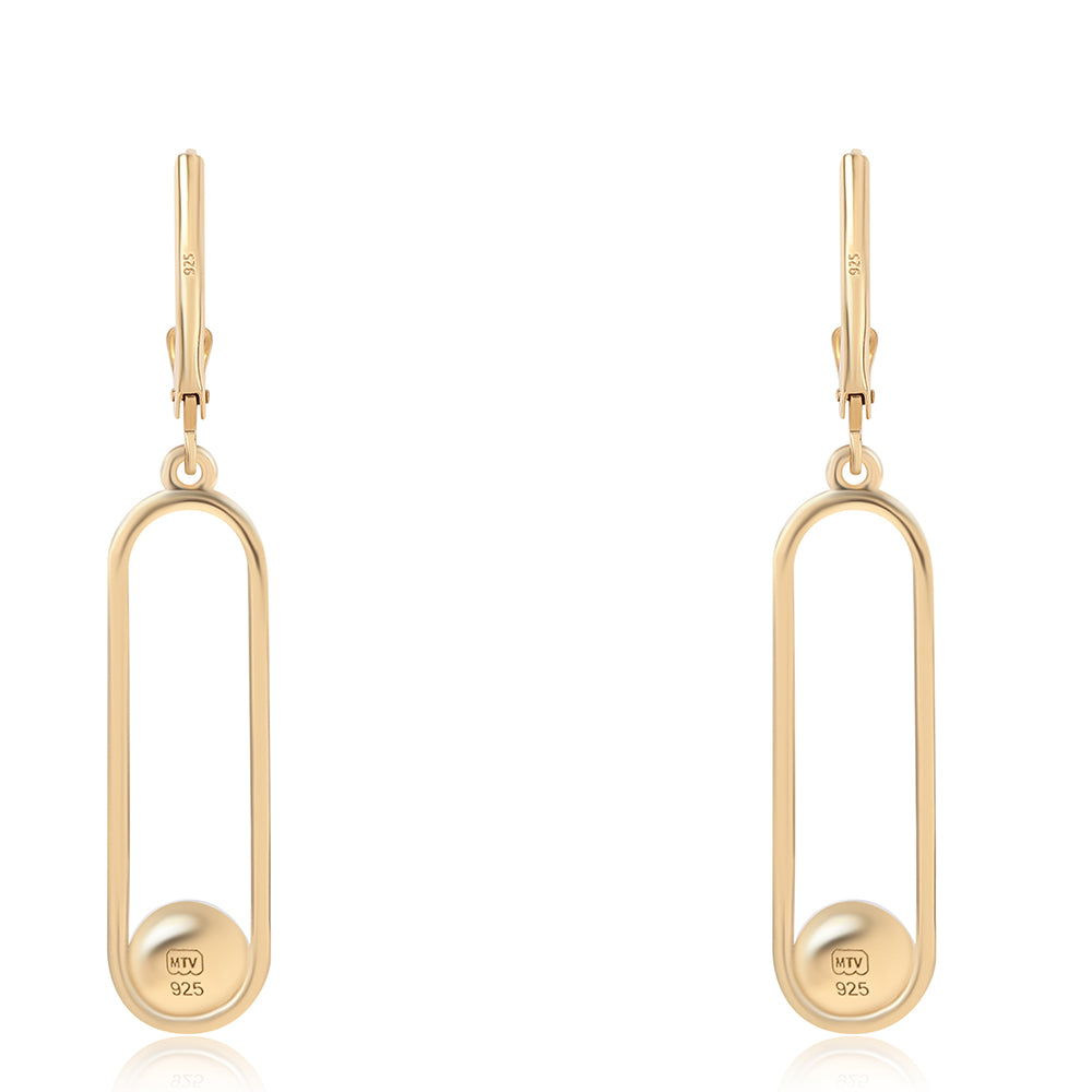 Cercei din Argint 925 Placat cu Aur ( 2.54 grame ) cu Perlă de Apă Dulce Albă 3.78 Carate 3 