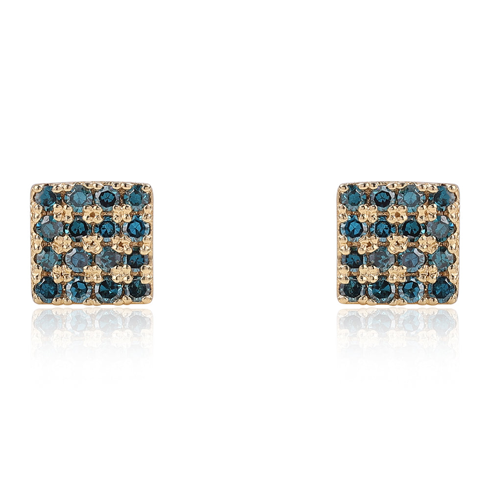 Cercei din Argint 925 Placat cu Aur ( 1.22 grame ) cu Diamant Albastru 0.32 Carate 2 