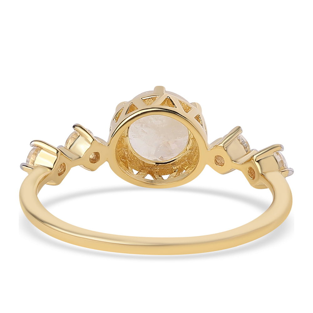 Inel din Argint 925 Placat cu Aur ( 1.87 grame ) cu Piatra Lunii Curcubeu Clasa ”AA” și Topaz Alb 2.7 Carate 3 