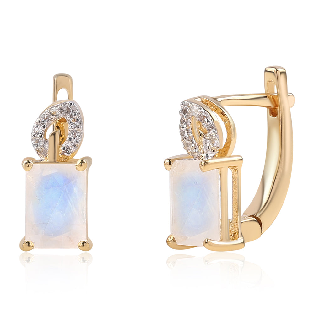 Cercei din Argint 925 Placat cu Aur ( 2.14 grame ) cu Piatra Lunii Curcubeu Clasa ”AA” și Topaz Alb 3.4 Carate