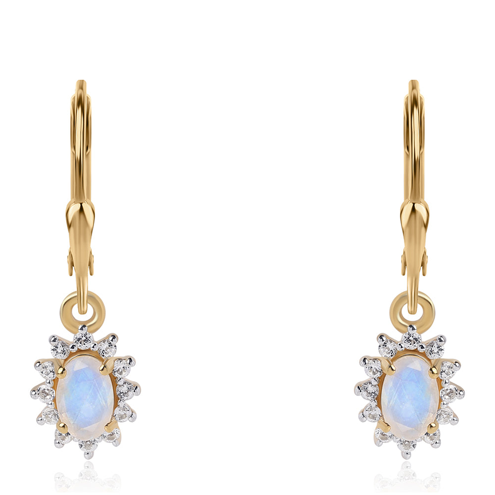 Cercei din Argint 925 Placat cu Aur ( 1.73 grame ) cu Piatra Lunii Curcubeu Clasa ”AA” și Topaz Alb 2.6 Carate 2 