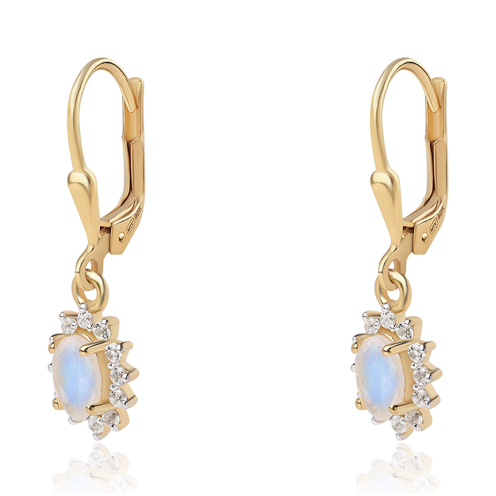 Cercei din Argint 925 Placat cu Aur ( 1.73 grame ) cu Piatra Lunii Curcubeu Clasa ”AA” și Topaz Alb 2.6 Carate 1 