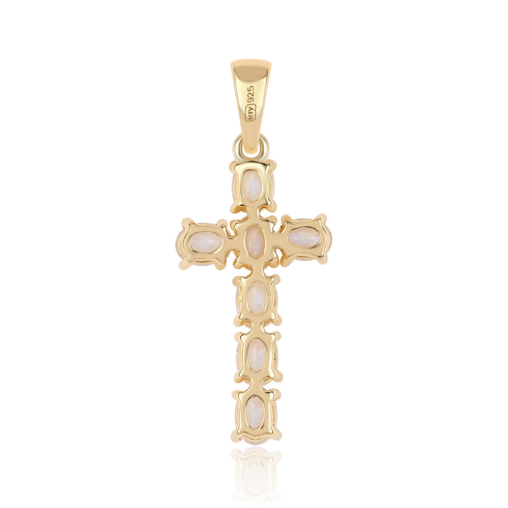 Cruce Pandantiv din Argint 925 Placat cu Aur ( 1.13 grame ) cu Piatra Lunii Curcubeu Clasa ”AA” 1.4 Carate 2 