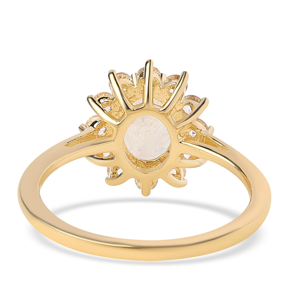 Inel din Argint 925 Placat cu Aur ( 1.85 grame ) cu Piatra Lunii Curcubeu Clasa ”AA” și Topaz Alb 1.32 Carate 2 