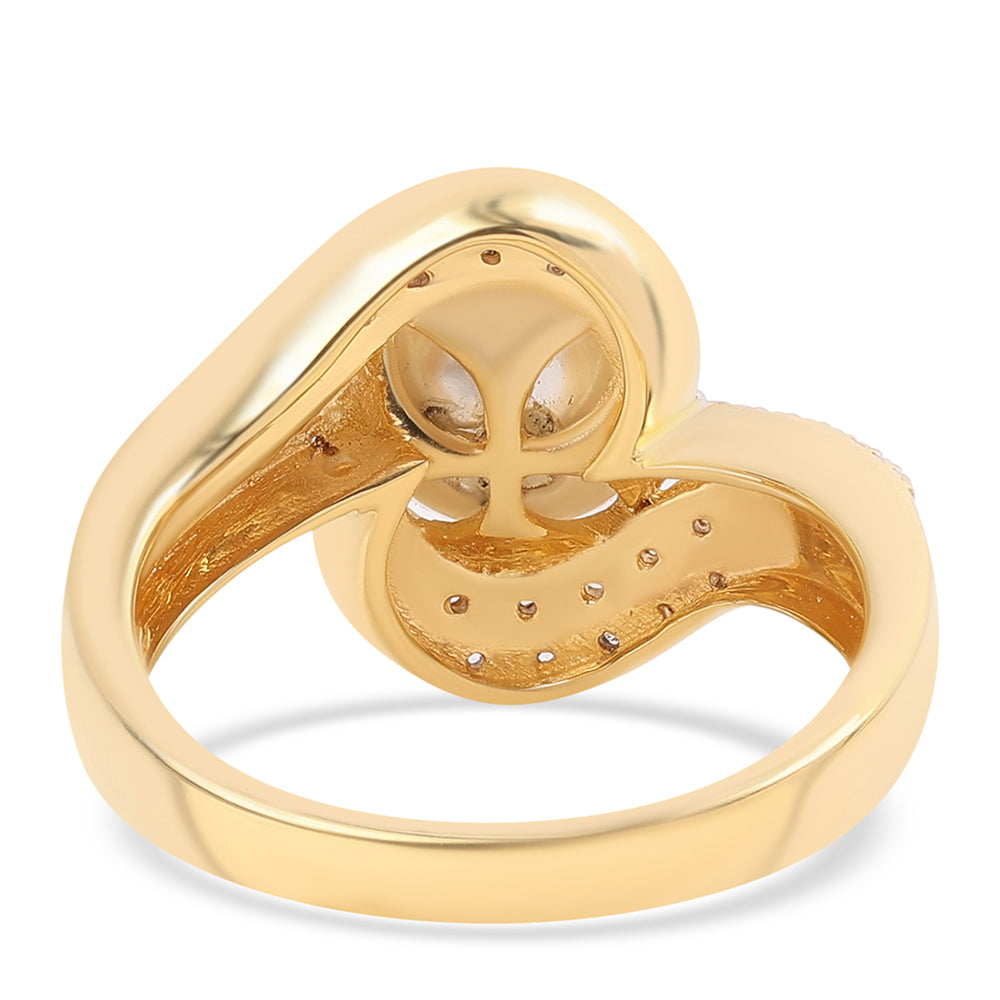 Inel din Argint 925 Placat cu Aur ( 5.42 grame ) cu Perlă de Apă Dulce Albă și Topaz Alb 7.32 Carate 2 