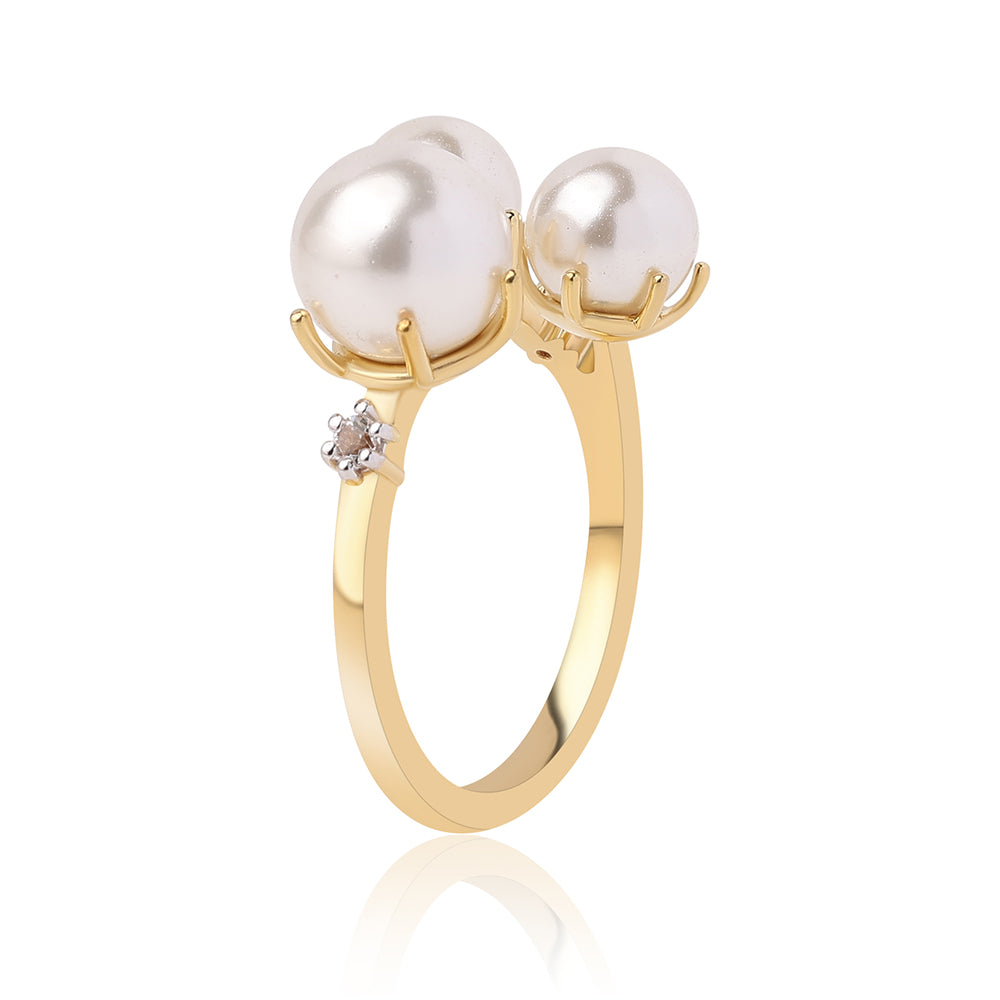 Inel din Argint 925 Placat cu Aur ( 2.35 grame ) cu Perlă de Apă Dulce Albă și Topaz Alb 8.03 Carate