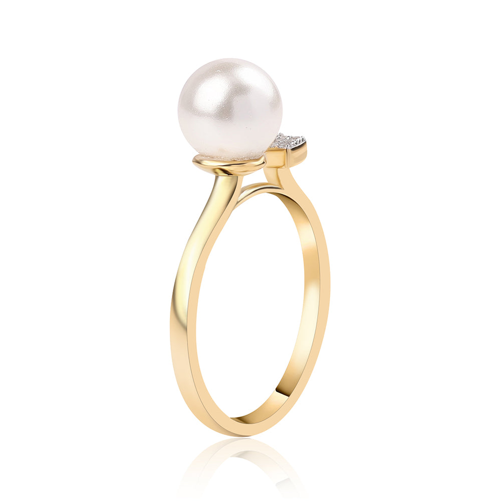 Inel din Argint 925 Placat cu Aur ( 2.1 grame ) cu Perlă de Apă Dulce Albă și Topaz Alb 4.37 Carate